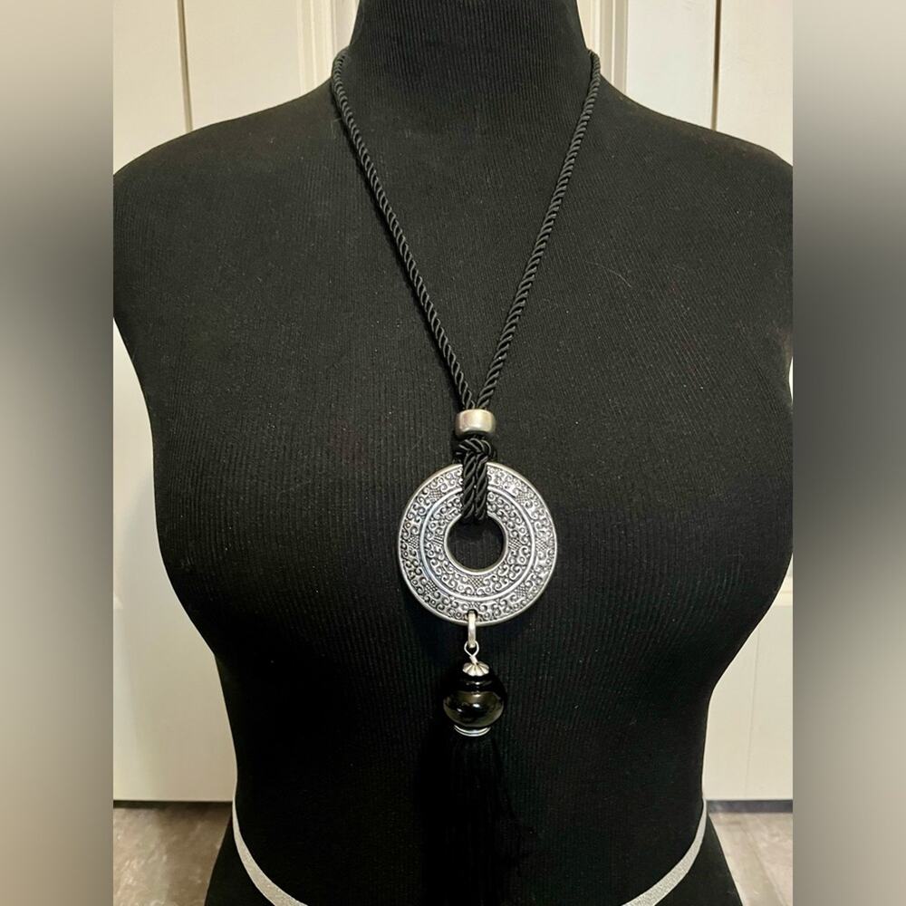 Chicos rope cord silver tone pendant necklace